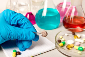 Investigador trabajando en laboratorio con péptidos encriptados para combatir bacterias resistentes